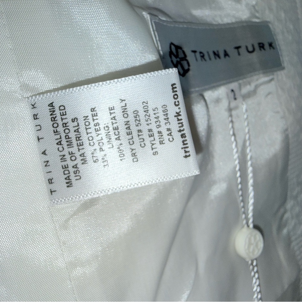 Trina Turk NWOT women’s white textured full zip swing jacket 1/2 sleeve blazer 2 - Picture 10 of 11